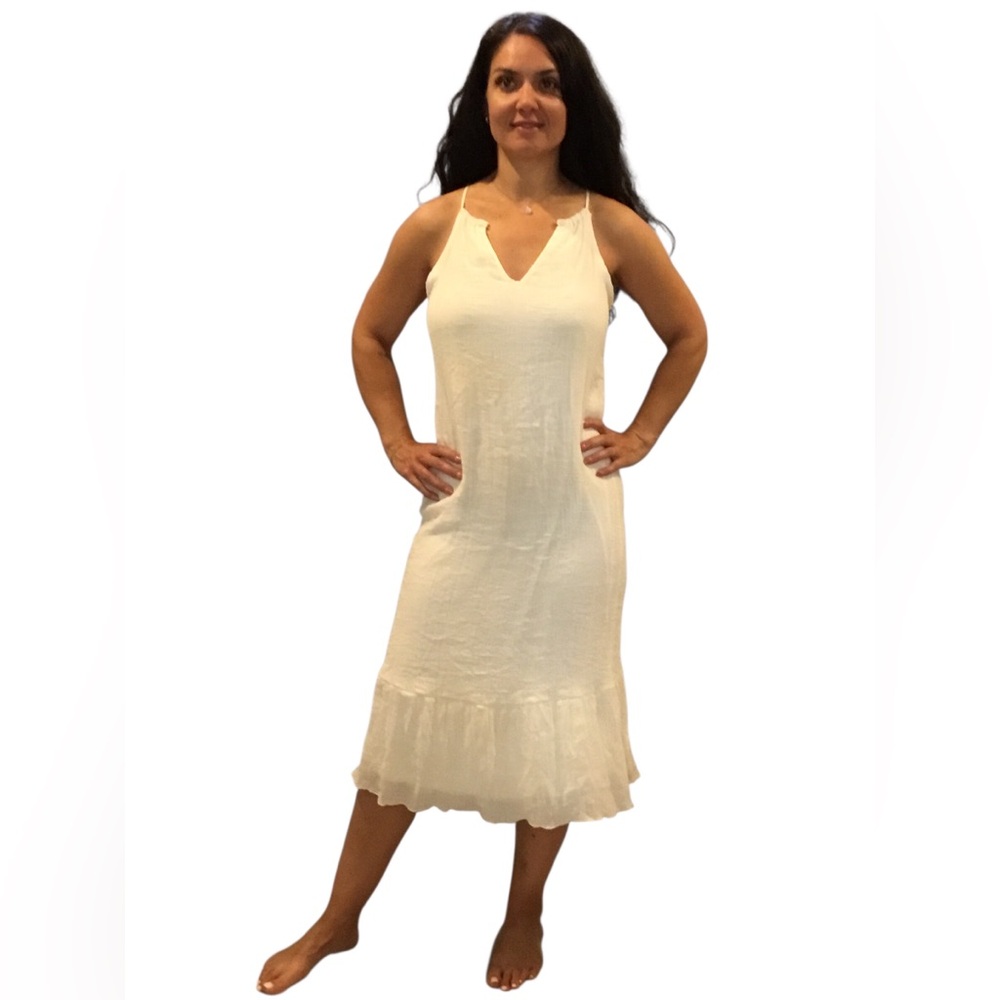 Women’s White Midi Dress - Lightweight Sleeveless